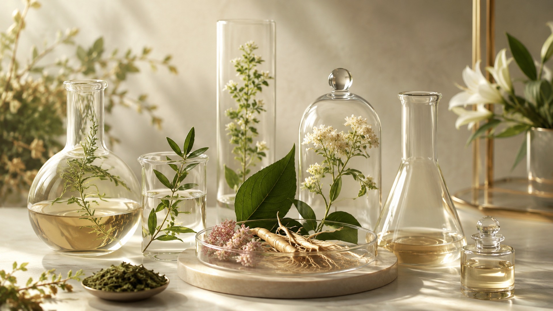 植物とガラス器の素材品質イメージ